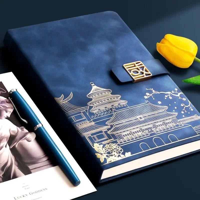 

A5 Notebook Thickened Journals Magnetic Snap Lined Notebook 200/400pages Diary Business Meeting Book Freely Send 1pcs Gel Pen