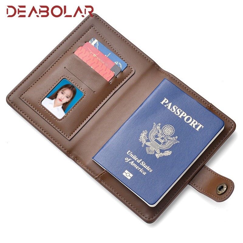 Deabolar K3286 Dompet Paspor & Kartu untuk Travel Bahan Kulit PU / Sintetis Tebal Dengan Kancing