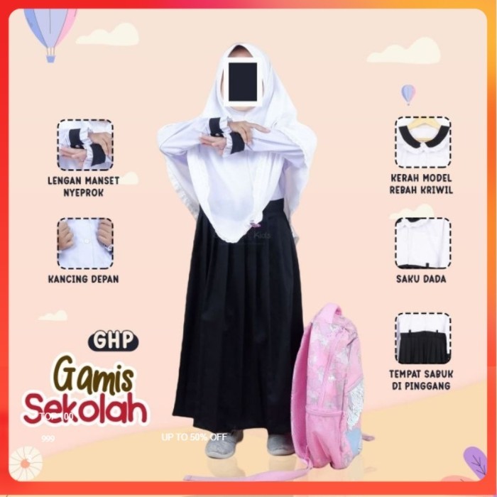 Gamis Sekolah Hitam Putih dan Putih Putih Original Shafiya Kids Terbaru