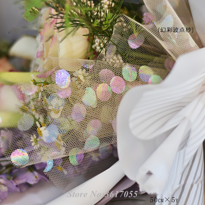 

Bright Colorful Dot Gauze Flower Wrapping Bouquet Flower Packaging Material Supplies Gauze Colored Yarn Gift Packing Material