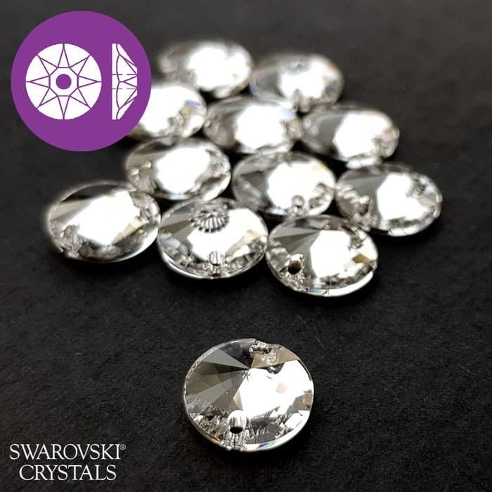 Swarovski Payet Jahit Bulat Rivoli 12mm - Clear Kristal