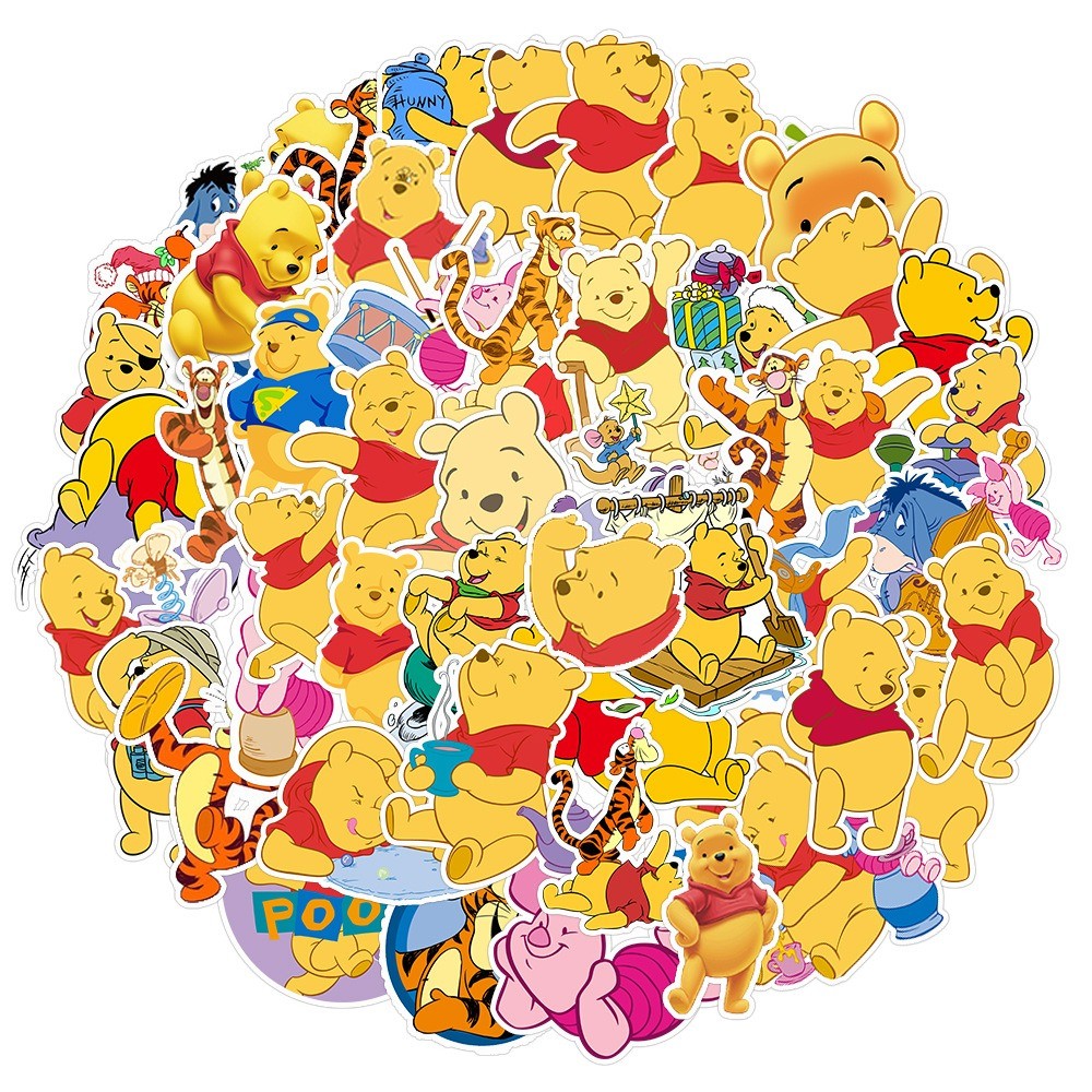 

50 Pcs Sticker Winnie The Pooh Vinyl Waterproof untuk Tempelan Laptop Tumbler HP Koper DIY [20]