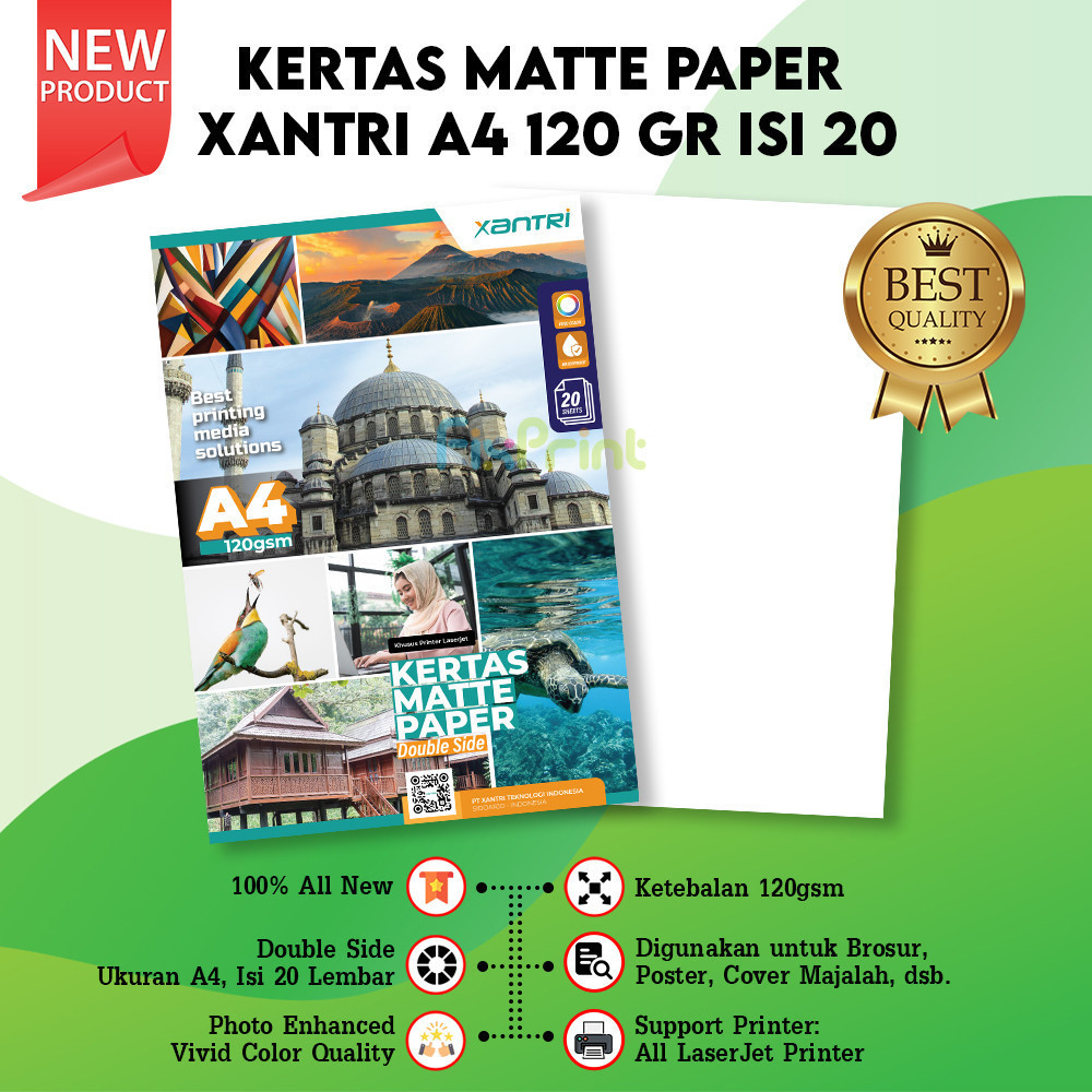 

Kertas Matte Paper Double Side A4 120gsm, Kertas Matte Printer A4 1pack / 20pcs