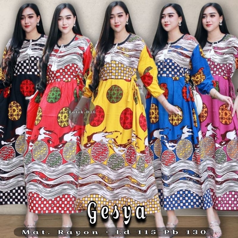 (Alesha) LD 118 Maxi Dress Gifta Rayon Premium Tali Tassel Baju Tidur daster Busui motif koin lengan