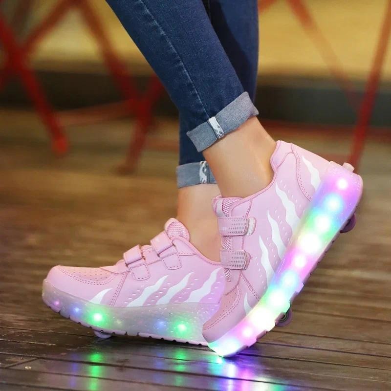 Roller Skates LED Light Shoe with 2 Wheels Professional Boys Wheeled Sneakers Rollers Removable Inli