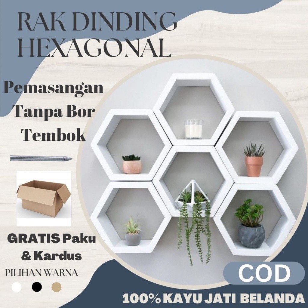 Rak Dinding Hexagonal Diameter 22 Cm Kayu Jati Belanda 1kg = 4pcs Hiasan Dinding  Pajangan Gantung M