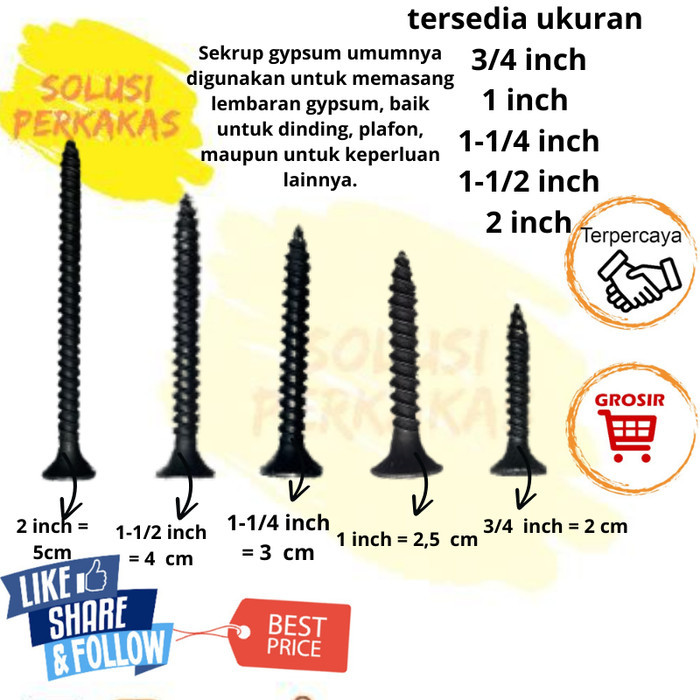 Sekrup Gypsum Skrup Gipsum FULL KOTAK 1000pcs / Sekrup Baut Gypsum Drywall Screw Baja