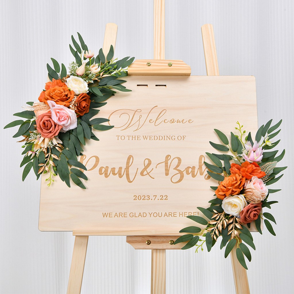 2Pcs Artificial Wedding Arch Flowers Kit Wedding Flowers Garlands Silk Floral Swag Welcome Sign for 