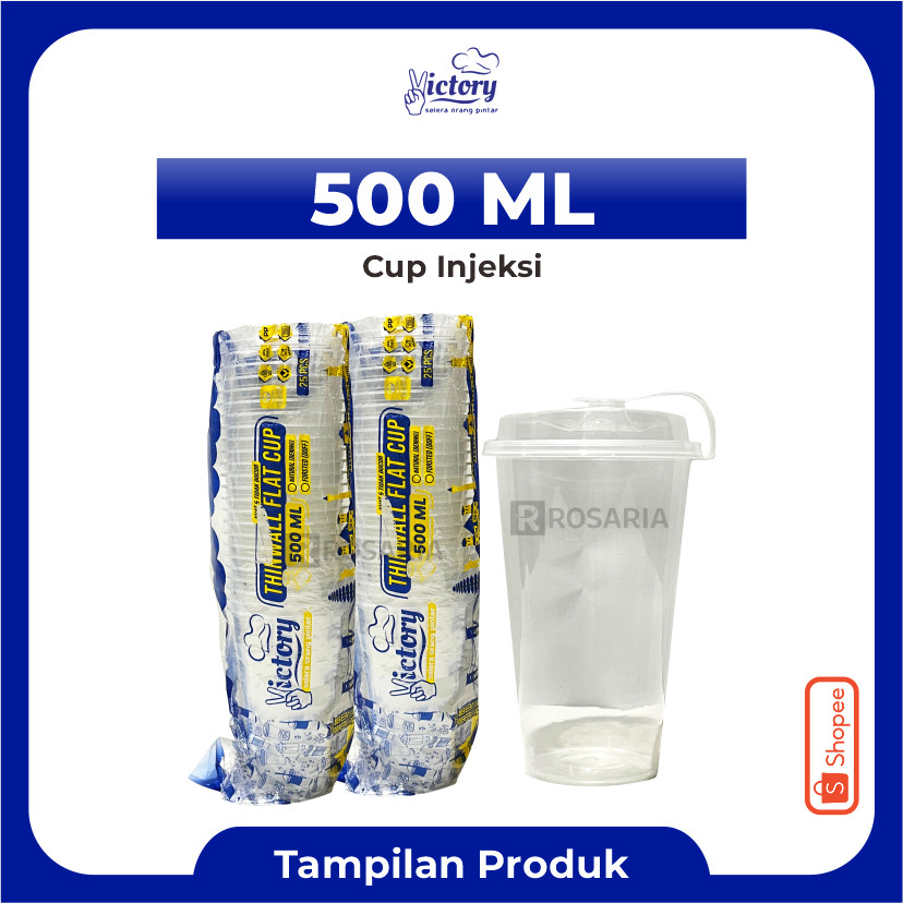 CUP INJECTION DATAR 16 OZ / 500 ML THINWALL VICTORY PLUS TUTUP Gelas Plastik Tebal Injeksi Minuman