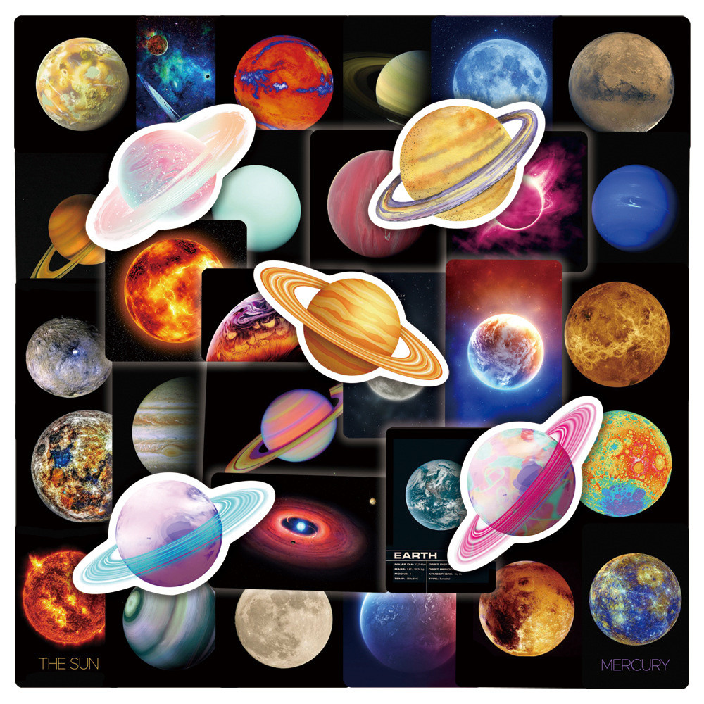 

50pcs Universe Planet Earth Stickers For Notebooks Stationery Vintage Sticker Aesthetic Craft Supplies Scrapbooking Material