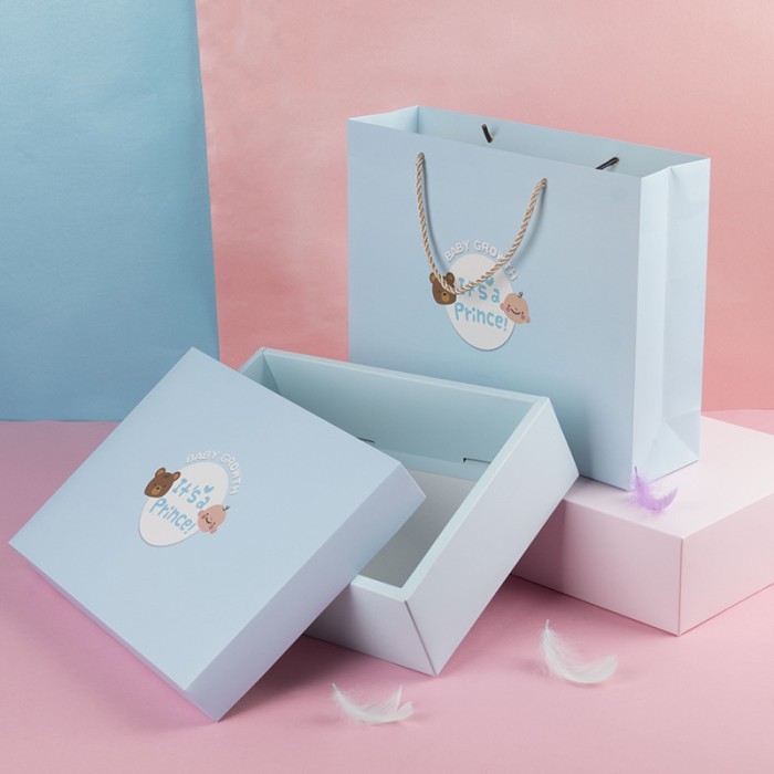 

Premium Hampers Gift Box Bag / Tas Kado Hadiah Kotak Kue Souvenir Baby - Blue Bag + Box