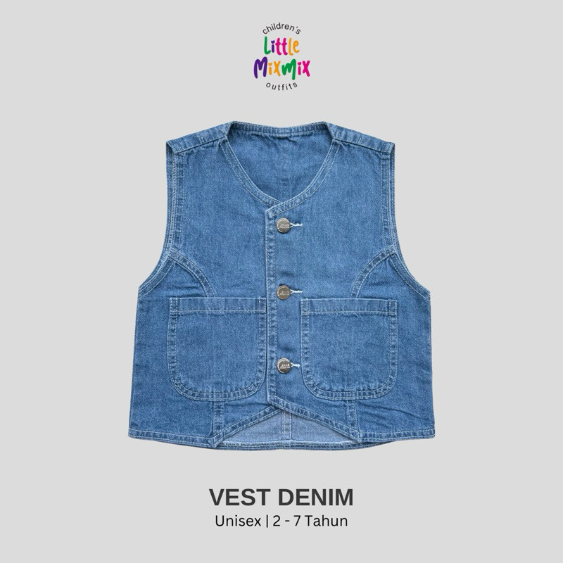 Mixmix VEST DENIM - Vest Rompi Jeans Anak 2 - 7 Tahun Unisex