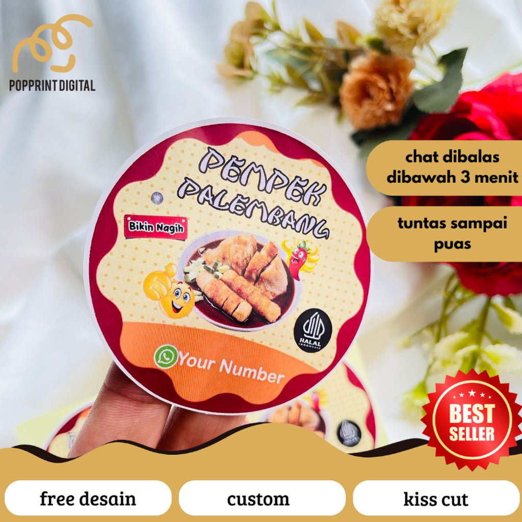 

PopPrints 5-8 Sticker Pempek Palembang Stiker Tekwan Makanan Khas Cetak Label Produk Custom Nama