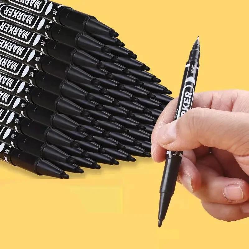 

9Pcs/Set Twin Tip Permanent Art Marker Pen Double Headed Oily Waterproof Ink Black Blue Red 0.5mm 1mm Drawing Logistics Glass
