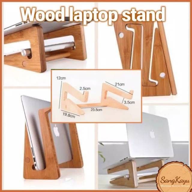 Wood laptop stand meja laptop kayu mini note book stand portable unik || Dudukan laptop portable || 