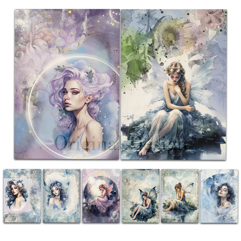 

Rice Paper Original Design WuleeGifts Ice Crystal World Retro Scrapbooking Decoration Vintage Junk Journal S24051401 8pcs Crafts