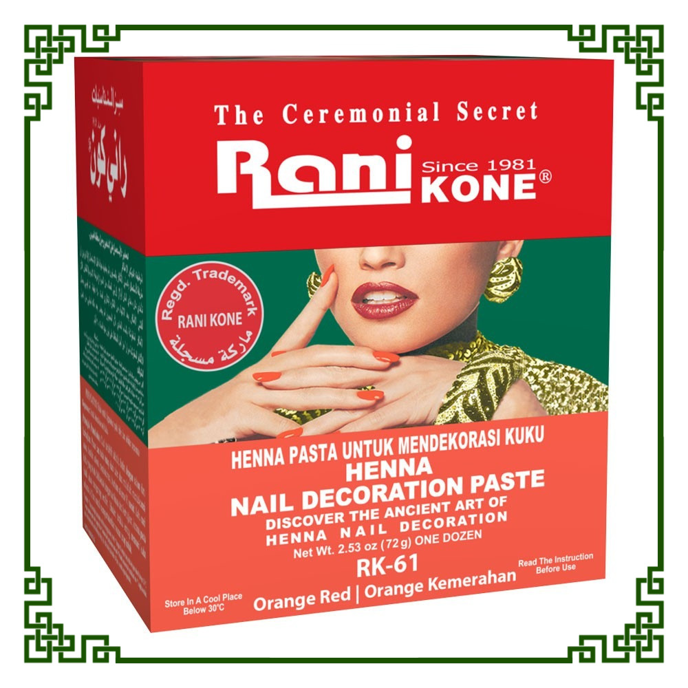 TERMURAH Henna Kuku / Pacar Kuku Halal Kutek Arab Rani Kone 61 Nail Decoration Paste Orange Red 6gr 