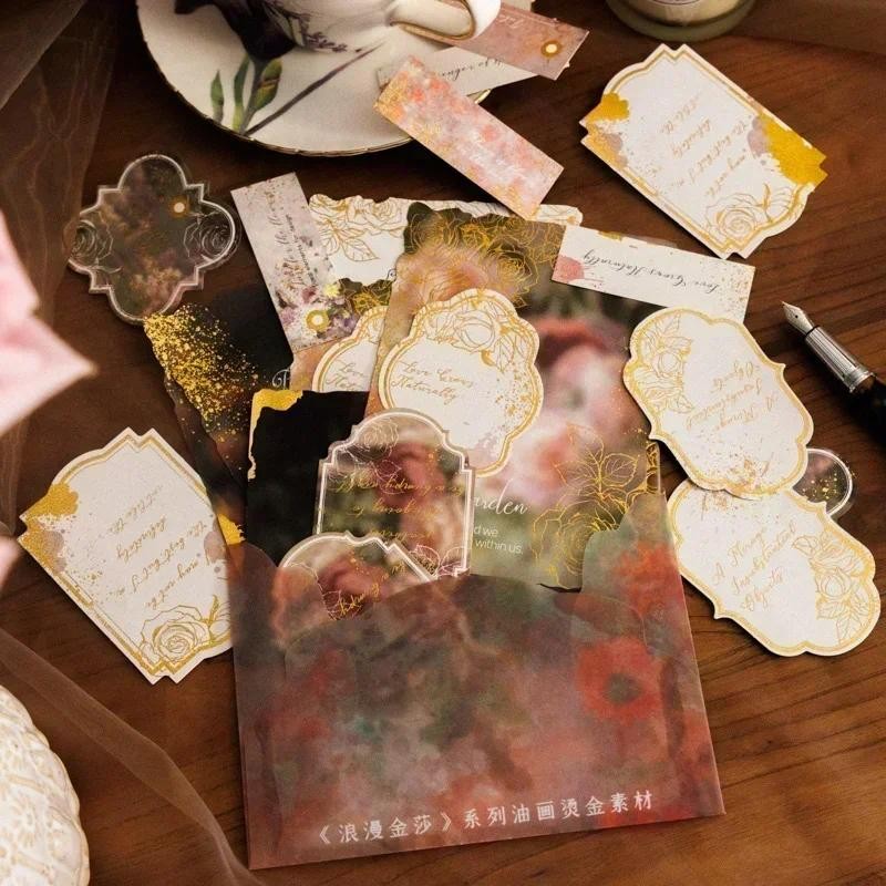 

25Sheets Gold Bronzing Material Paper Romantic Rose Estate Sunflower Fantasy Writing Supplies Notebooks Scrapbook 155*138MM