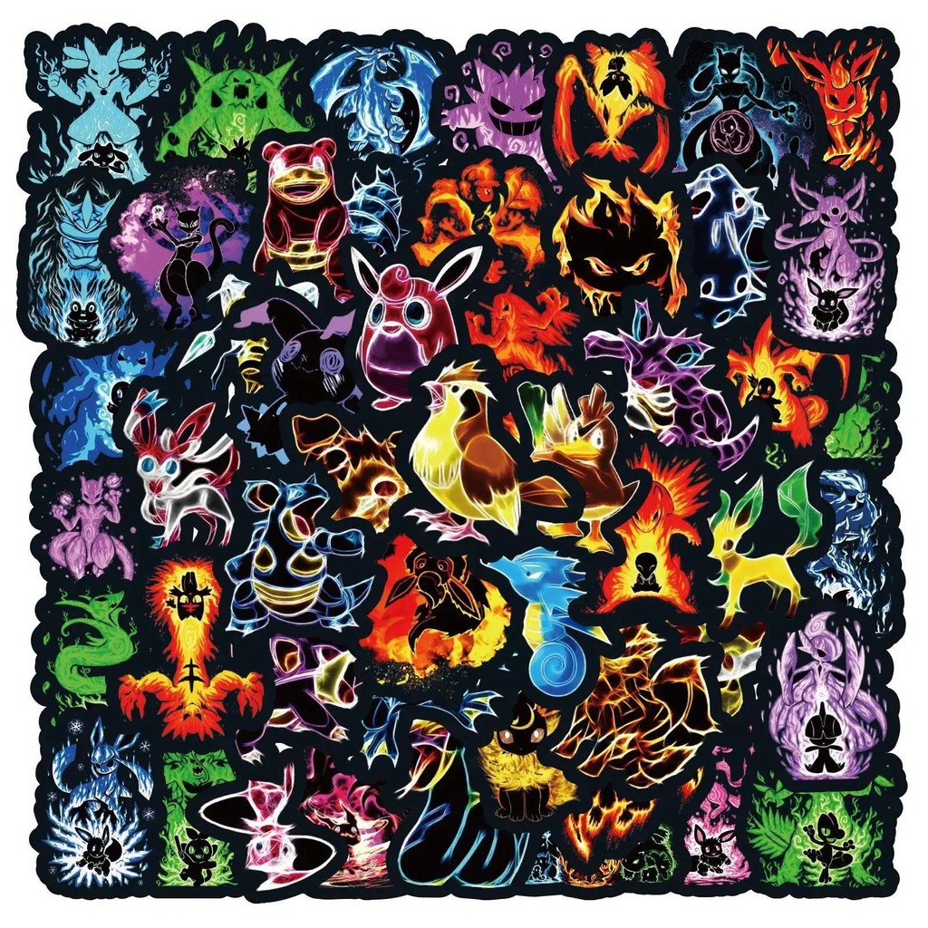 

60PCS Cartoon Pokemon Neon Light Graffiti Stickers DIY Laptop Skateboard Car Guitar Motorcycle Luggage Decal Sticker Kids