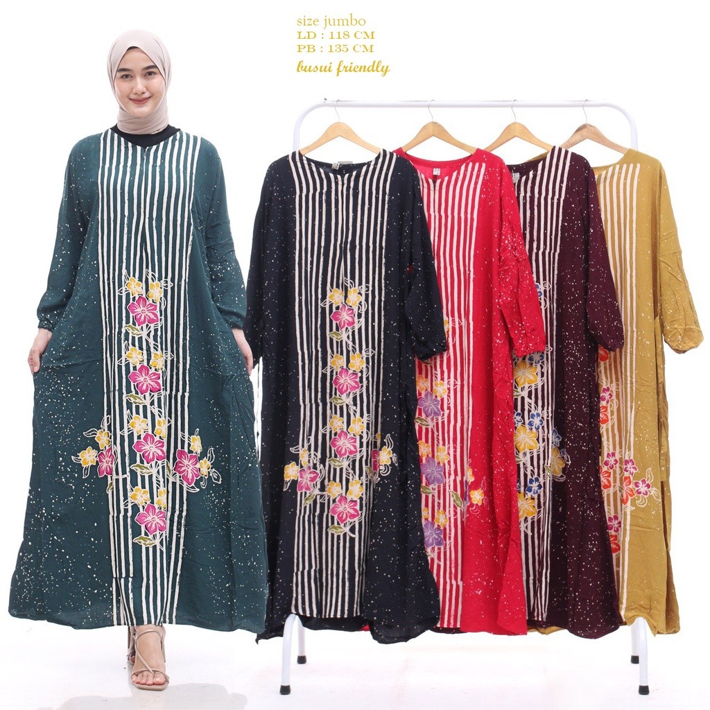 NANTARSHOP TERBARU gamis batik cap gamis jumbo muat sampai bb 90an maxi dress daster jumbo busui fri