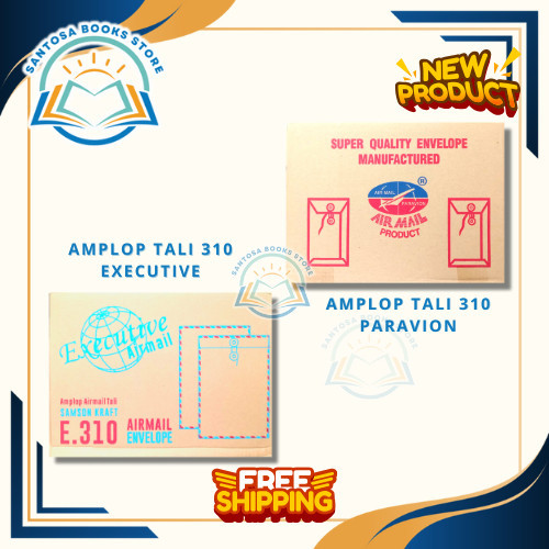 

Santosa Books - Amplop Tali 310 Airmail Coklat Folio - Merek Executive & Paravion (50 pcs/10 pcs)