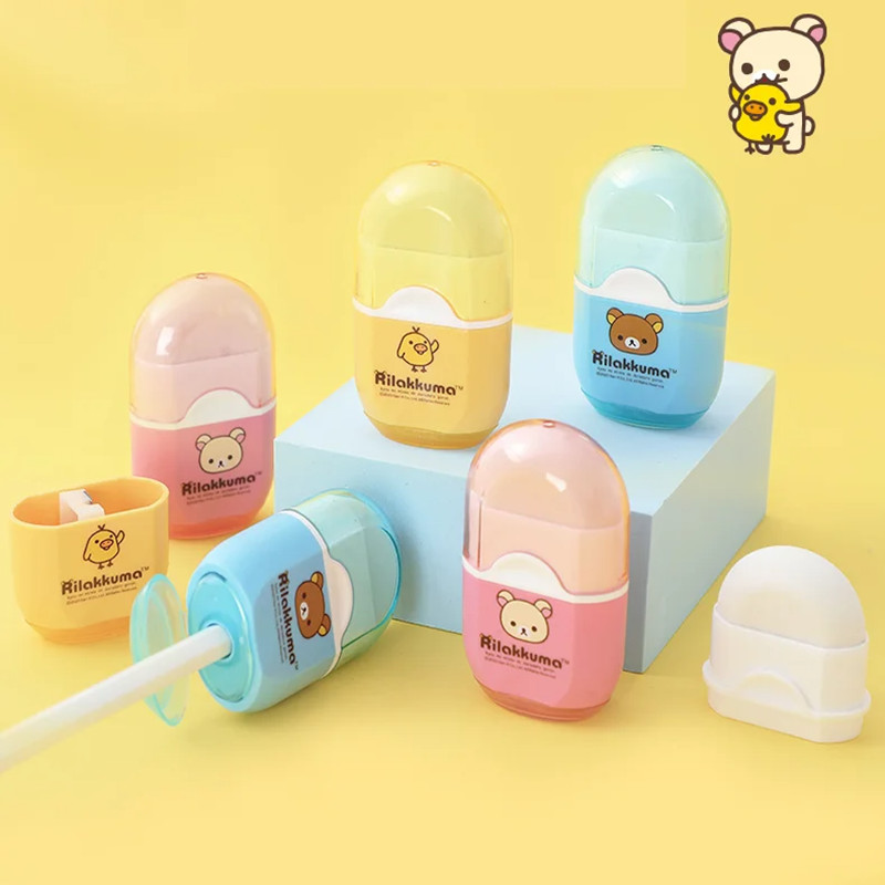 

3pcs AIHAO 69501 Multifunctional Kawaii Rilakkuma Single Hole Pencil Sharpener And Eraser Office Stationery School Supplies