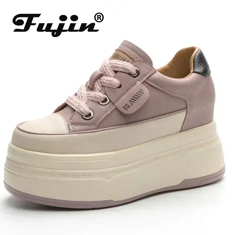 Fujin 9cm Cow Suede Genuine Leather Women Vulcanized Shoes Platform Wedge Skate Boarng High Brand He