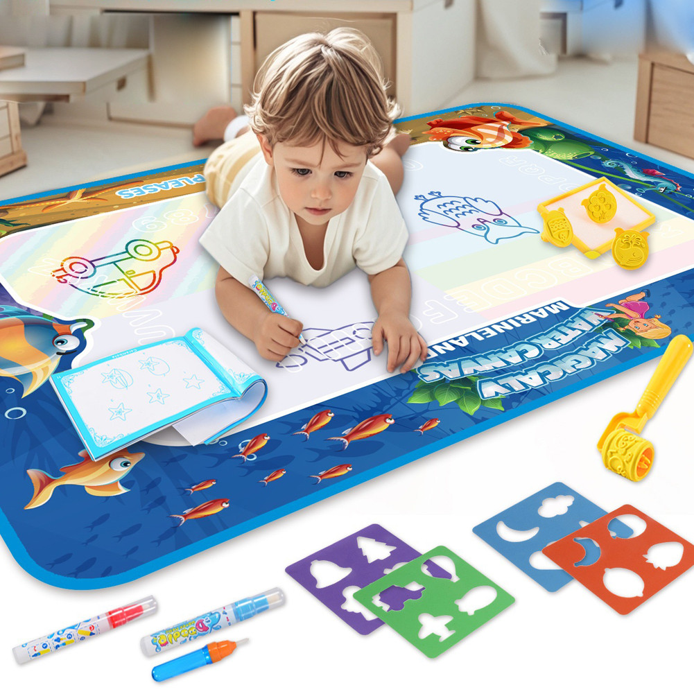 

100x80CM Magic Water Drawing Mat with Reusable Magic Pens, Drawing Board Toy for Kids, Doodle Montessori Painting 39X31 Inches