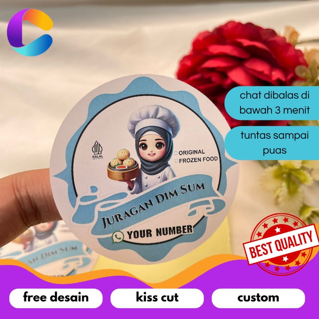 

Cetak INC 9-15 Sticker Label Makanan Dimsum Stiker Free Desain Bulat Chromo Dim Sum Custom Uk.Besar