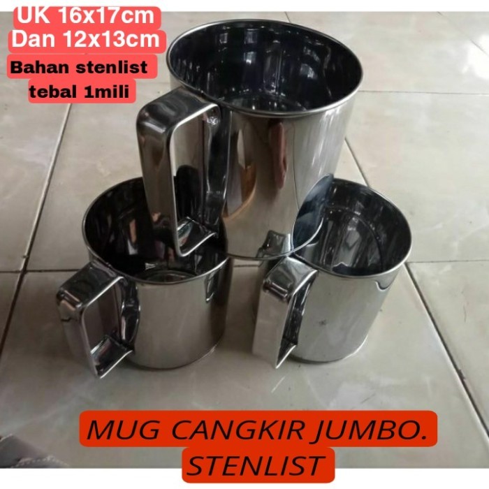 MUG KOPI ACEH / MUG TEH TARIK / MUG CANGKIR STENLIST JUMBO UKURAN 17X16 DAN 12X13 - 12x13