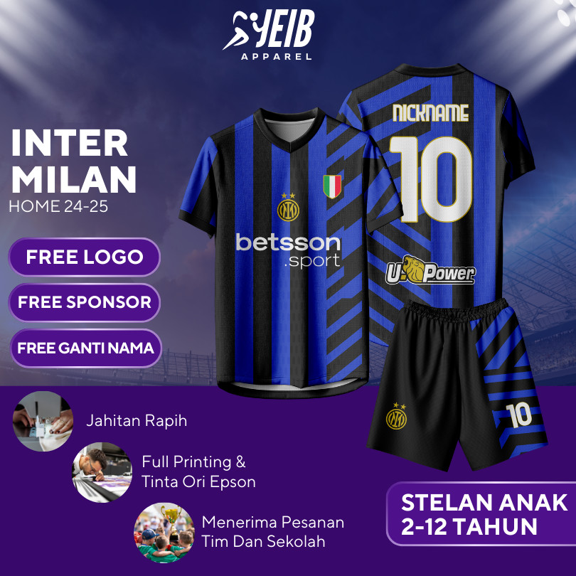 JERSEY BOLA ANAK LAKI LAKI INTER MILAN HOM 2024-2025 SERIE A FULL PRINTING JERSEY BOLA ORIGINAL