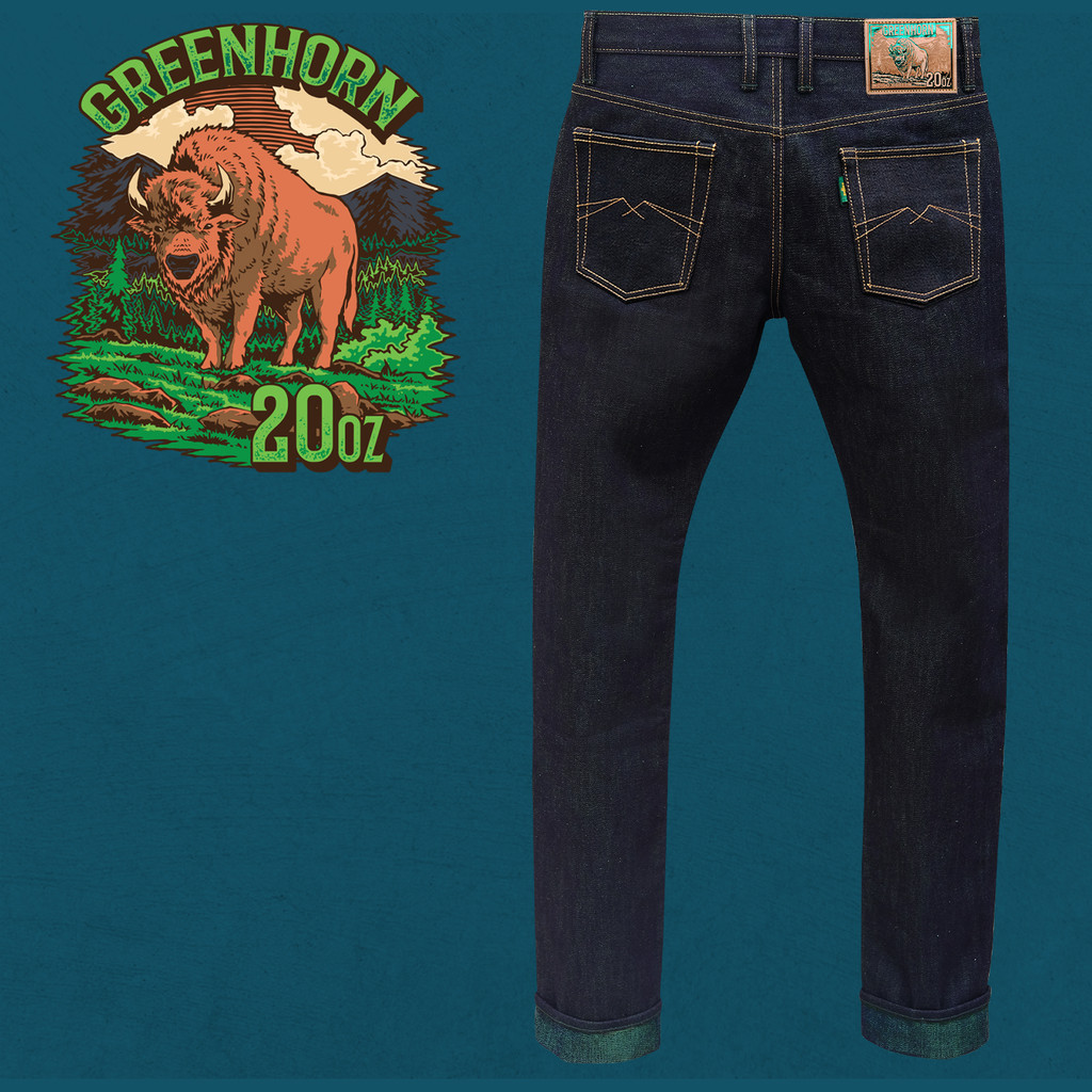 Greenhorn 20oz Unsanforized Deep Indigo x Jade Green