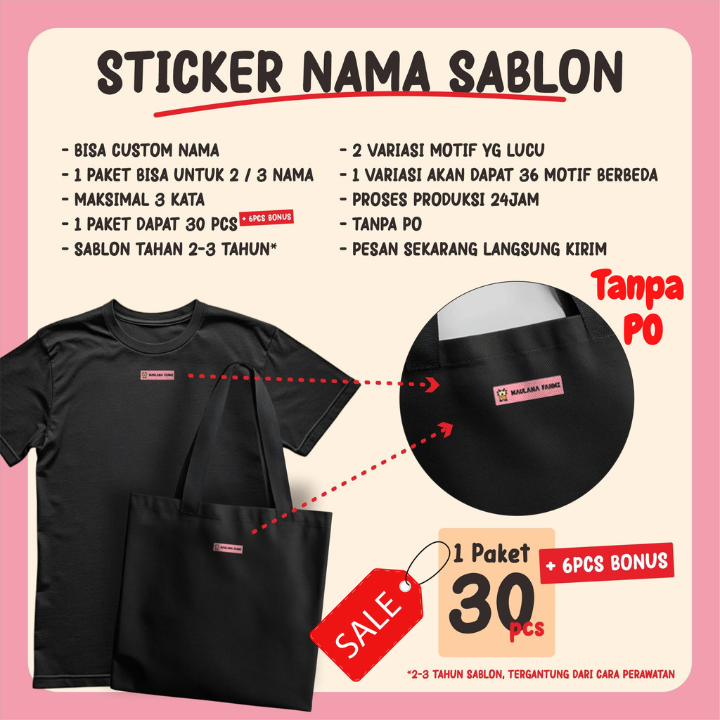 

Paket Label Nama Stiker Sablon Setrika Untuk Pakaian Anak dan Aksesoris Seragam