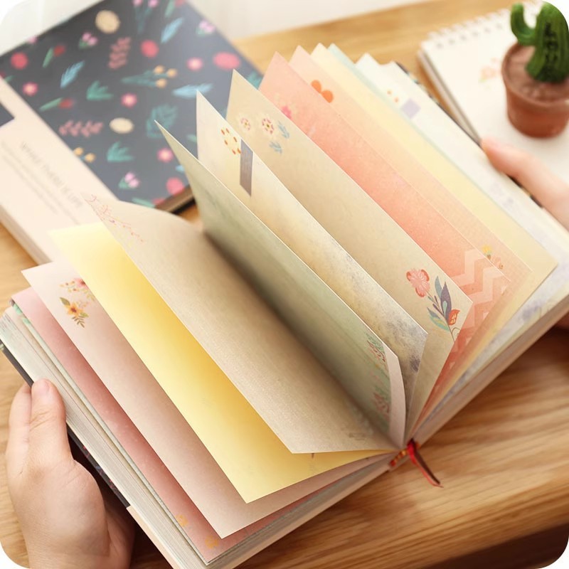 

Flower theme retro notebook full color inner page illustration book Korean diary hardcover thick notepad