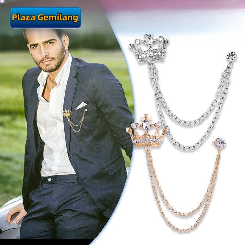 Bros Baju Rantai Vintage Crown Pin Bros Rantai Brooch Rantai Lapel Vintage Pin Bentuk Crown