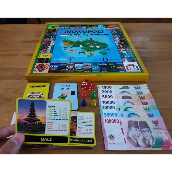 Monopoli Nusantara Indonesia papan kayu lipat Mainan anak Boardgame