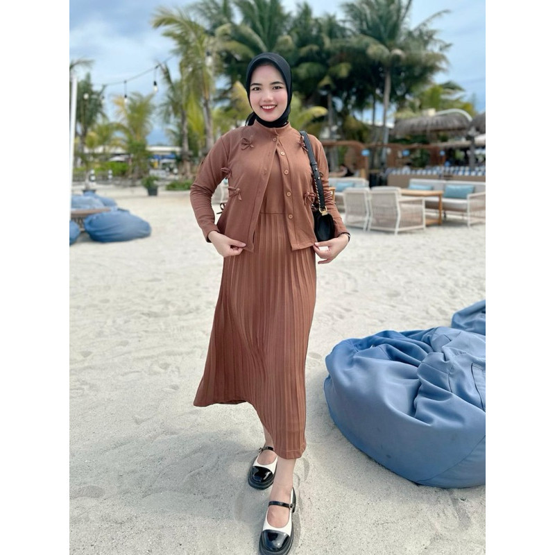 Shopping - STELAN PITA RIBBON / BONRY SET DRESS PLISKET / ONESET DRESS + CARDIGAN / SETELAN PANTAI W