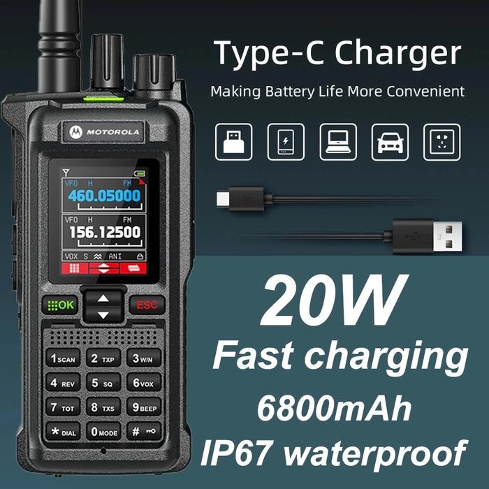 HT Handy talky Jangkauan Luas 20KM Motorola GT-12 20W baterei 6800mah - Gt-12 1pc