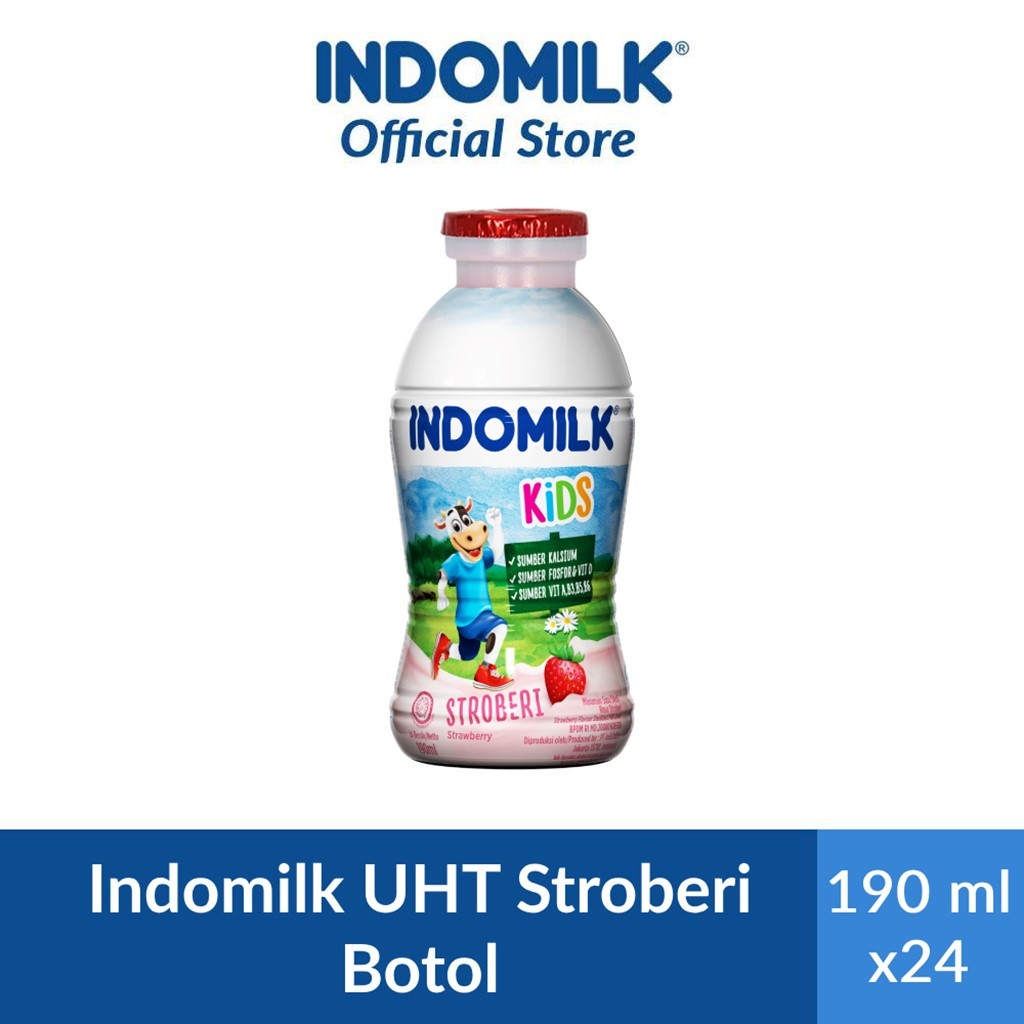 

PROMO!Indomilk Strawberry Botol 190 ml x 24 [1 Karton]READY