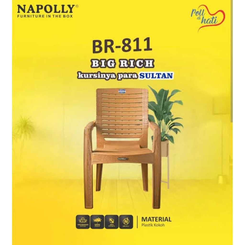 NAPOLLY - BR 811 | Kursi Napolly BigRich Urat Kayu | Kursi Santai Napolly | Kursi Santai Plastik | K