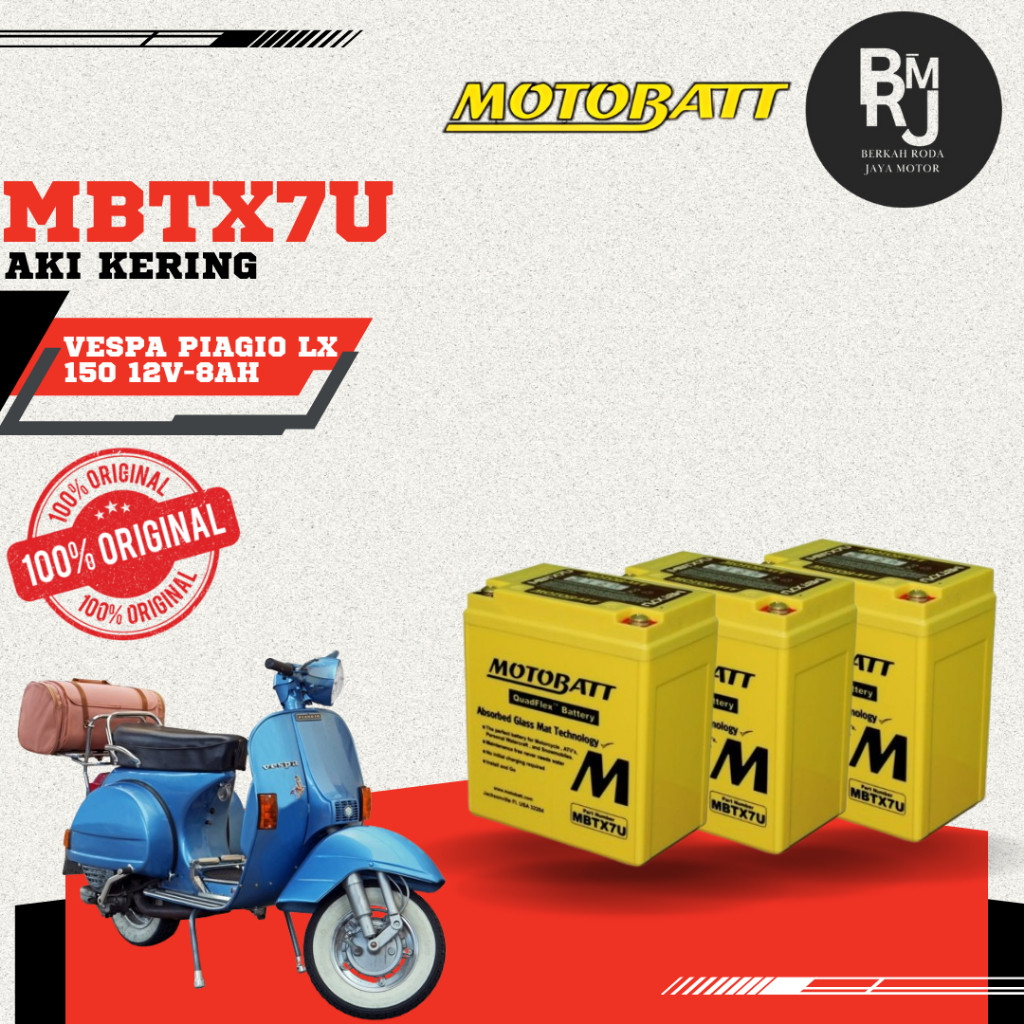 Aki Gel / Aki Kering MOTOBATT MBTX7U MOTOR VESPA PIAGGIO LX 150 12V- 8AH