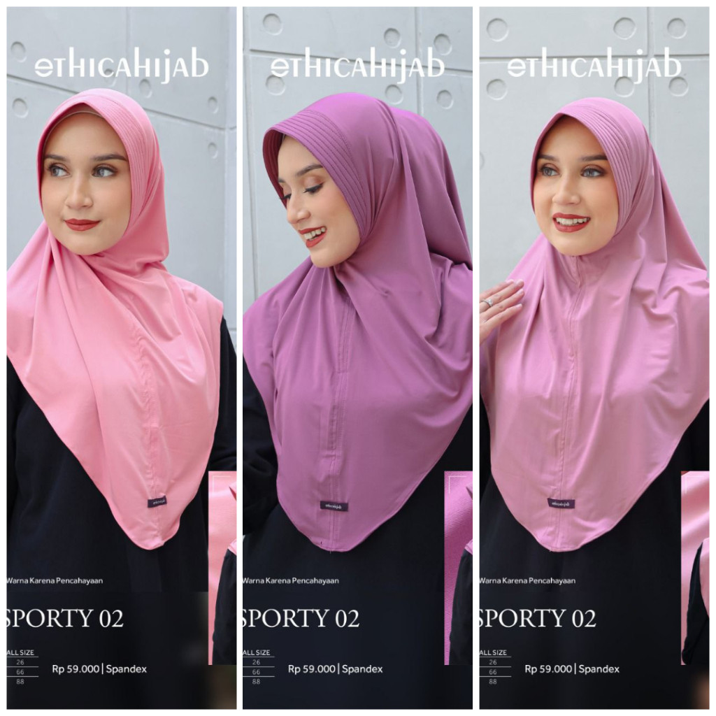 ETHICA HIJAB BERGO SPORTY 02 DUSTY PINK BERGO SPORTY 02 GRAPE BERGO SPORTY 02 PEACH JILBAB FASHION K