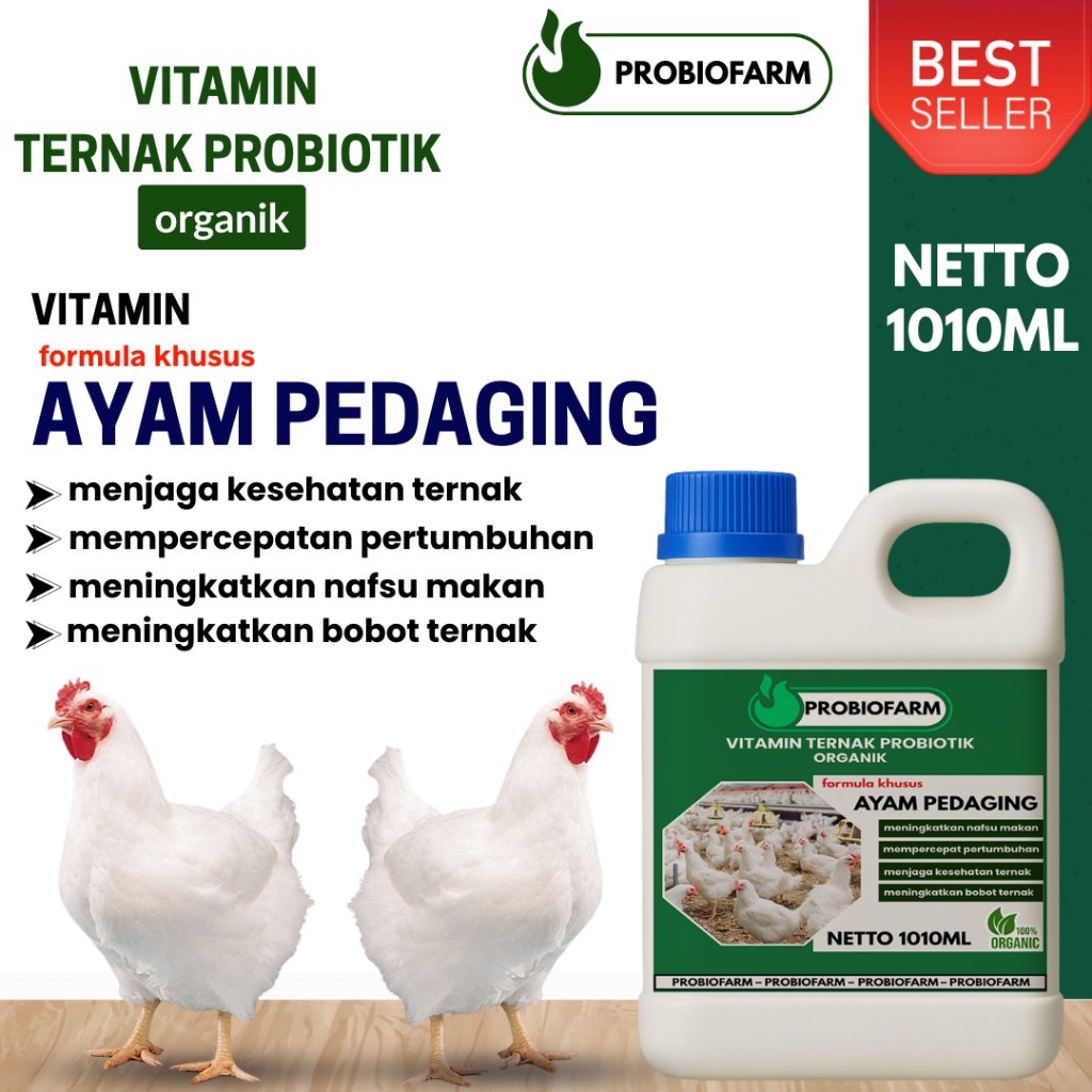 PROBIOFARM Vitamin Penggemuk Ayam Pedaging, Ayam Kampung, Menambah Nafsu Makan Ternak Ayam, Meningka