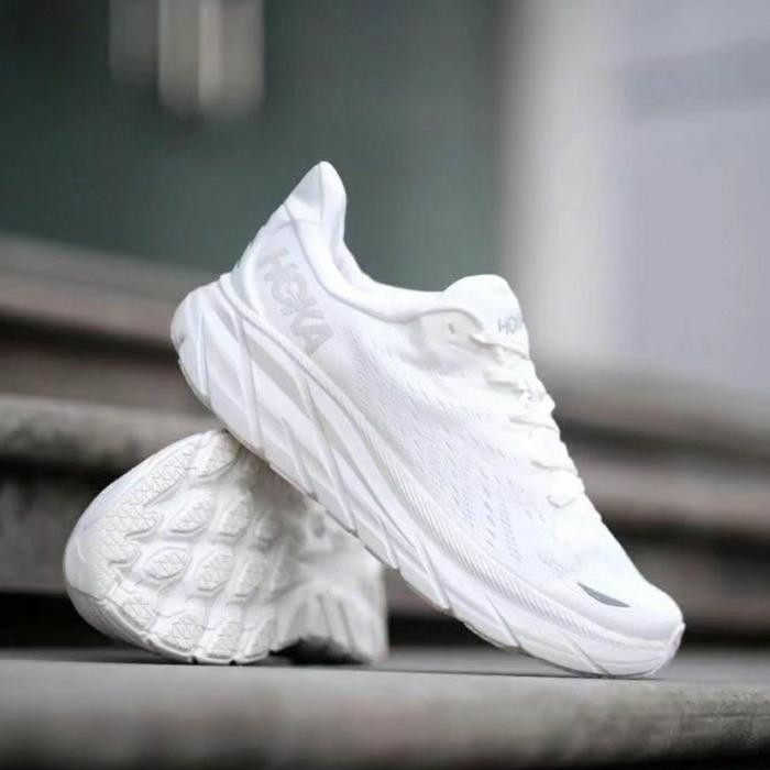Sepatu Lari Women's / Hoka One One Clifton 8 / White Shoes