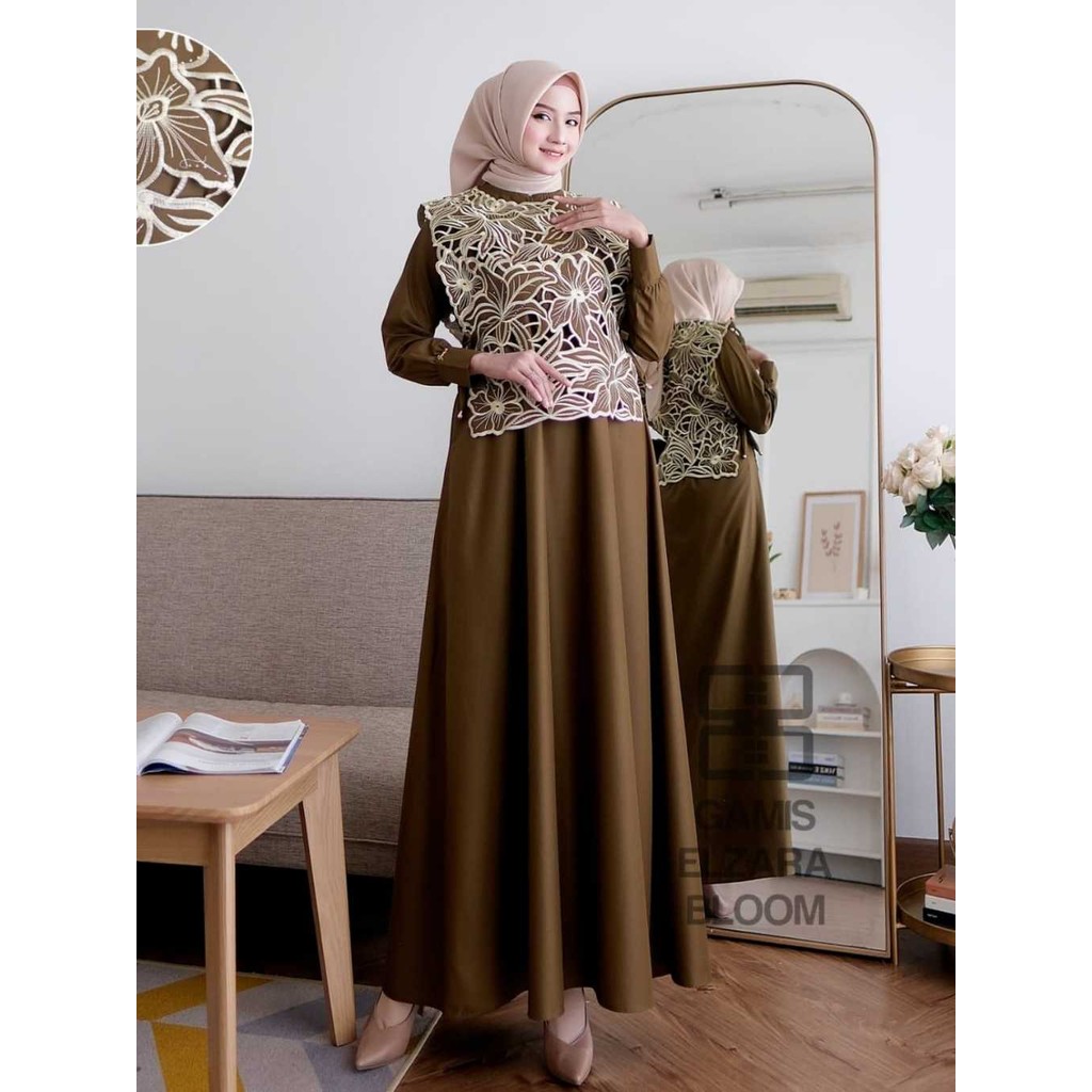 Gamis Guzel Elzara Bloom Katun Toyobo Bordir Gamis Katun Bolong Dress Muslim Wanita size M - XL