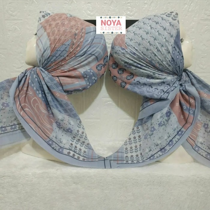 Hijab (Rossy) jilbab kerudung segiempat motif biru muda pink salem ungu voal premium lacercut