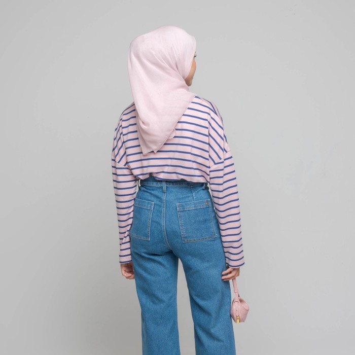 HijabChic Ulyani Pink Stripe Top - pink, All Size