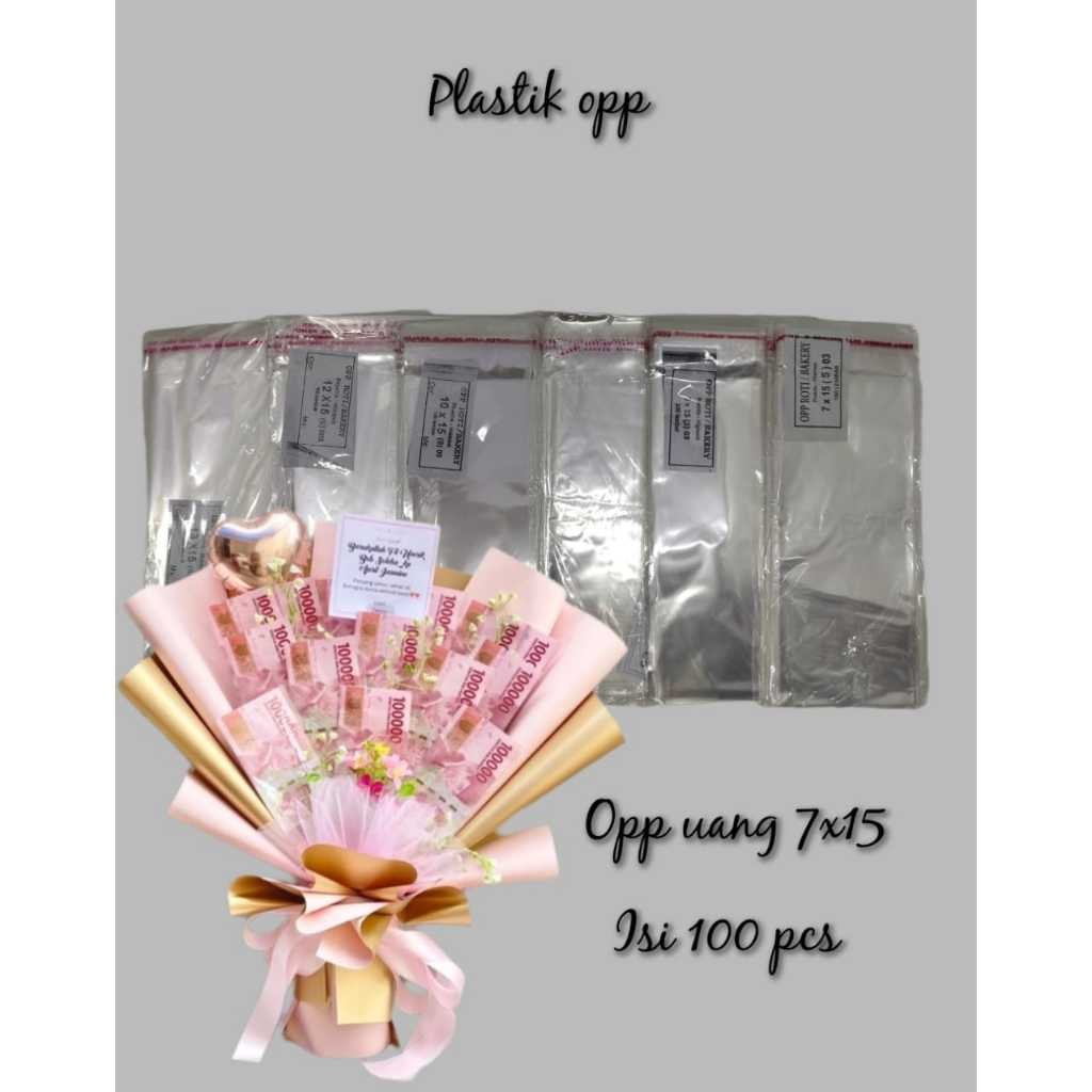 Plastik Opp Lem Uang Kertas ACC 7x15 Buket Money Bucket isi 100 pcs