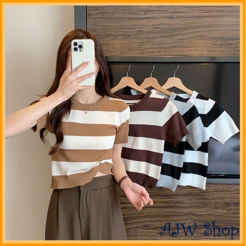 KAOS RAJUT SALUR BESAR WANITA IMPORT LENGAN PENDEK HAH | ATASAN RAJUT SALUR TEBAL IMPORT WANITA LENG