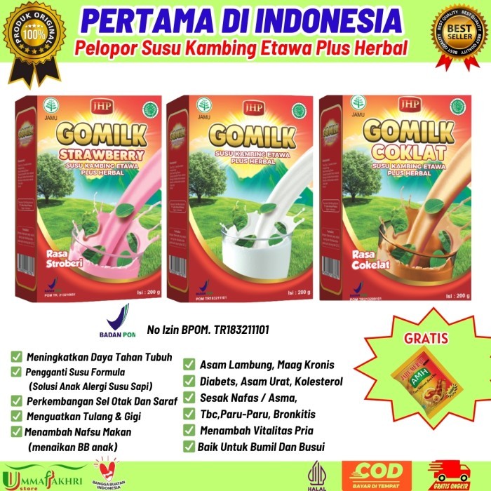 

gomilk susu kambing etawa Rasa Strawberry , Original Dan Coklat 200gr